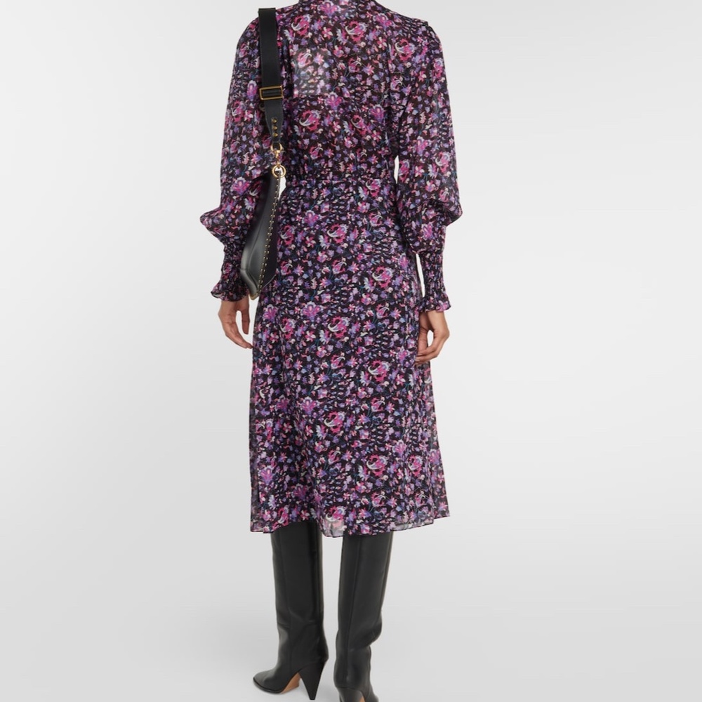 Isabel Marant Etoile Galoa Floral Cotton Midi Dress in Midnight Pink SZ 42